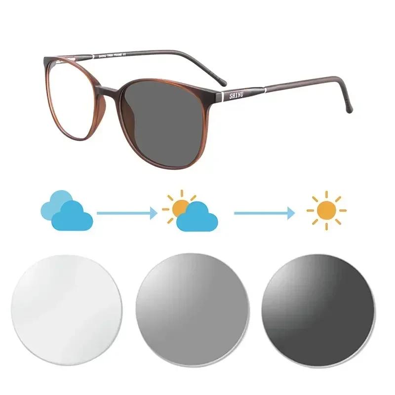SHINU Photochromic Multifocal Reading Glasses Women Small Face Size Tr90 Frames Lightweight Progressive Lenses