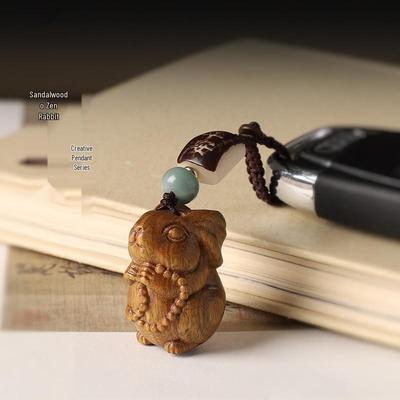 Sandalwood Zodiac Rabbit Keychain: Cute Buddha Ornament for Birth Year - Unisex Pendant & Phone Charm