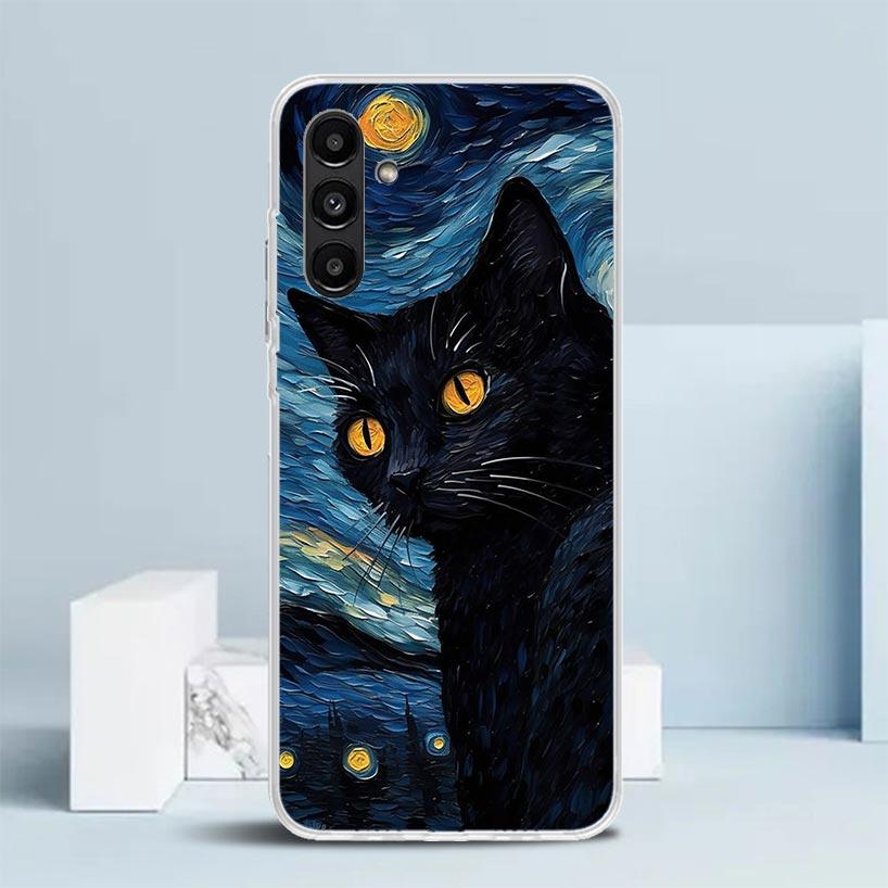 Cartoon Cute Black Cat Phone Case For Samsung Galaxy A17 A37 A57 A16 A15 A14 A13 A56 A55 A54 A53 A36 A35 A34 A33 A26 A25 A24 A23