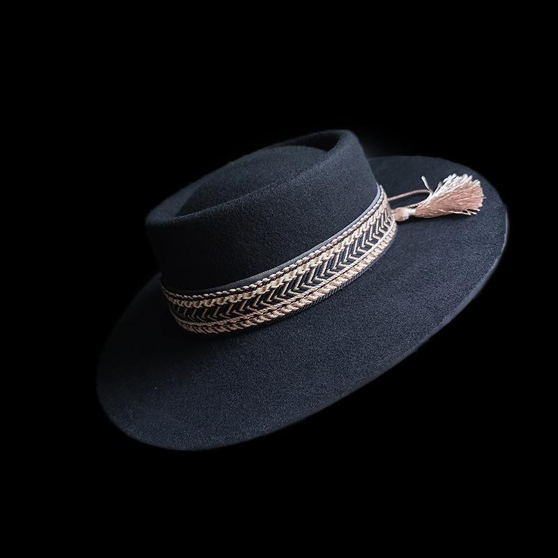 Hot-selling Pure Wool Top Hat Pork Pie Jazz Hat British Style Fashion Flat Top Felt Hat