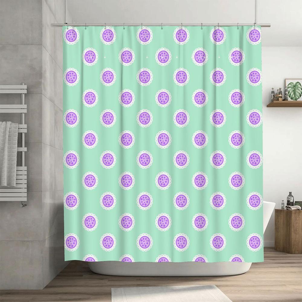 Vintage Polka Dot Shower Curtain Mint Green Purple Floral Design For Bathroom Decorations Size: 60''X72'' (152Cm X 183Cm)