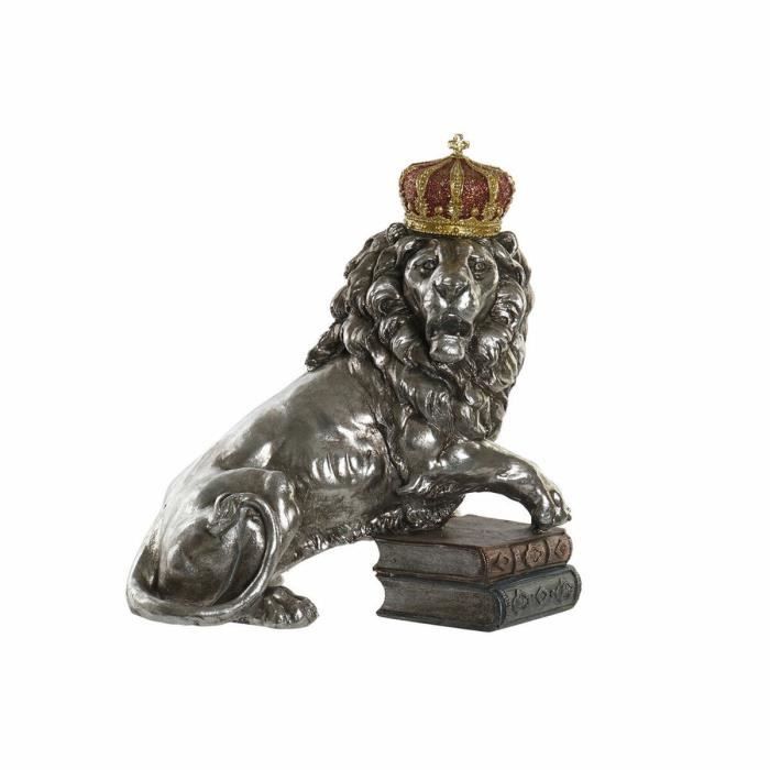 Figurine décorative - Lion argenté - Résine - 42 x 25 x 45 cm - Finition vieillie