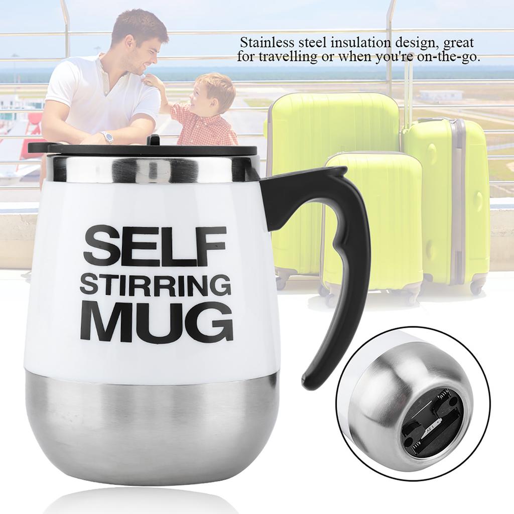 Portable Electric Stainless Steel Self Mixing Cup Magnetic Stirring Coffee Mug White