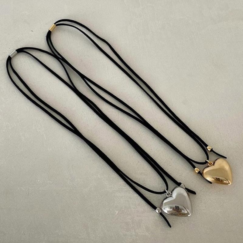 Heart Pendant Collar Necklace Neck Tie Clavicle Chain Necklace Long Rope Bow-Tie Choker Necklace Fashion Jewelry