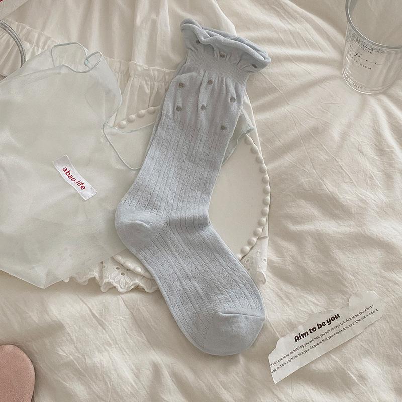 

Женские летние тонкие в горошек милые кудрявые сетчатые полые дышащие бесшовные носки-трубы 1 pair синий