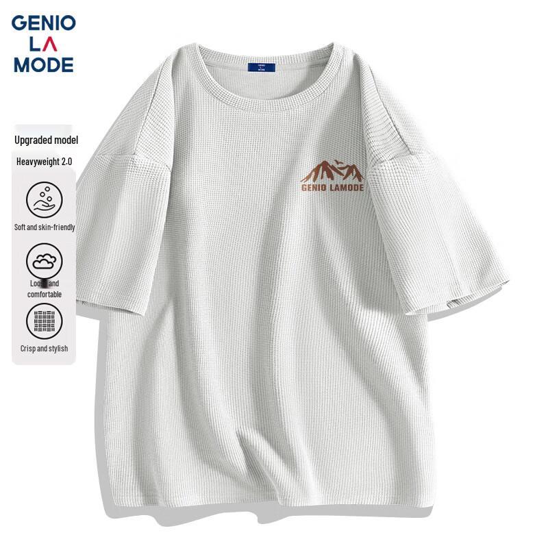 GENIOLAMODE Men's Waffle Knit Printed Short Sleeve T-Shirt