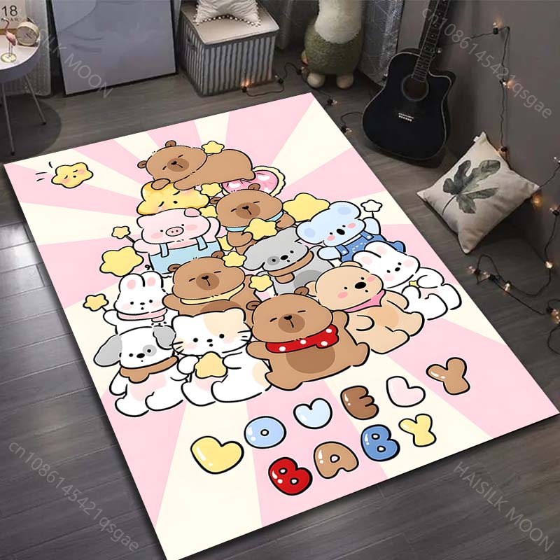 

1PC Cute Capybara Print Cartoon Carpet for Living Room Bedroom Doormat Decor Sofa Table Area Rug Non-slip Floor Mat for Gifts 40x60cm (16x24in)