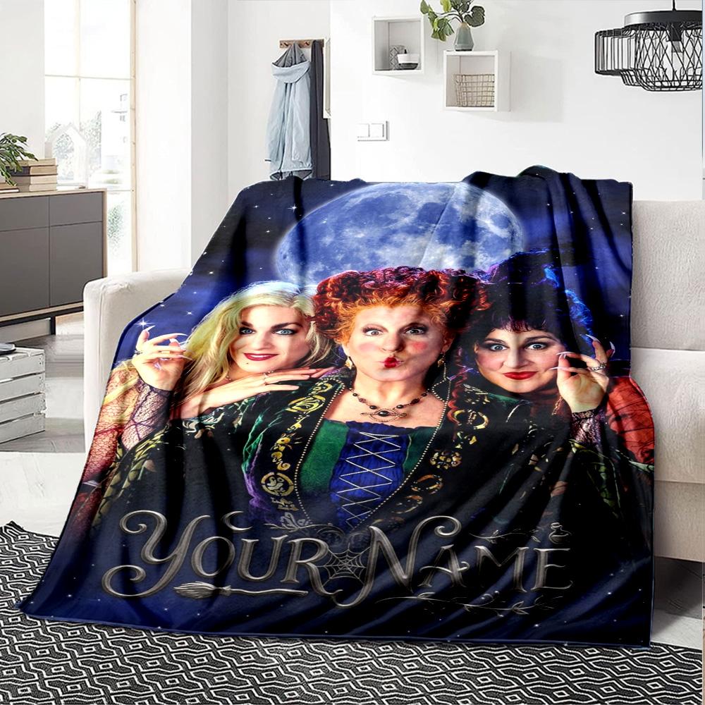 Name Custom Hocus Witch Print Flannel Blanket High Quality Warm Comfortable Cover for All Seasons Perfect for Gifts Home Decor