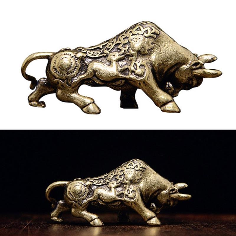 Brass Ox Statue Miniature for Home Decoration Fengshui Lucky Wealth Figurine