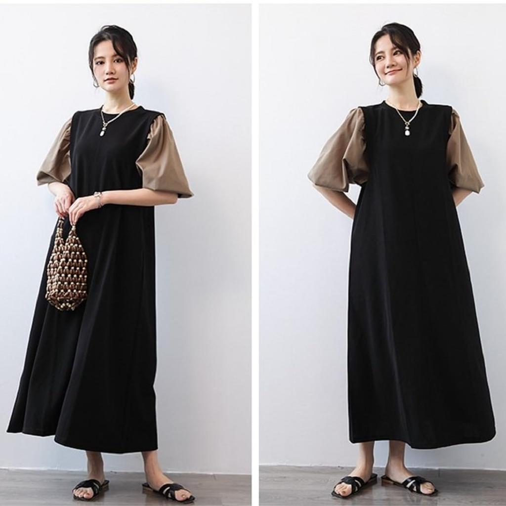 NEKORA Lang Kurz Puff Maxi Sommer Schweißfleck UV Plus Sommerkleid für Frauen in ihren 50ern Schwarzes Kleid, Ärmel, Ärmel, A-Linie, Länge,