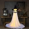 Halloween Ghost Decoration with LED Light Large White Scary Light Up Ghost with Witch Hat for Outdoor Front Porch Yard Garden Lawn Home Decor