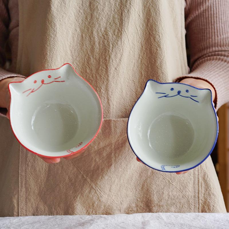 

Набор из 2 шт. миска с изображением мультяшного кота, керамическая миска для риса, миска для десерта с изображением котенка, китайская кухня, миска для макания, формочка 4,5 дюйма
