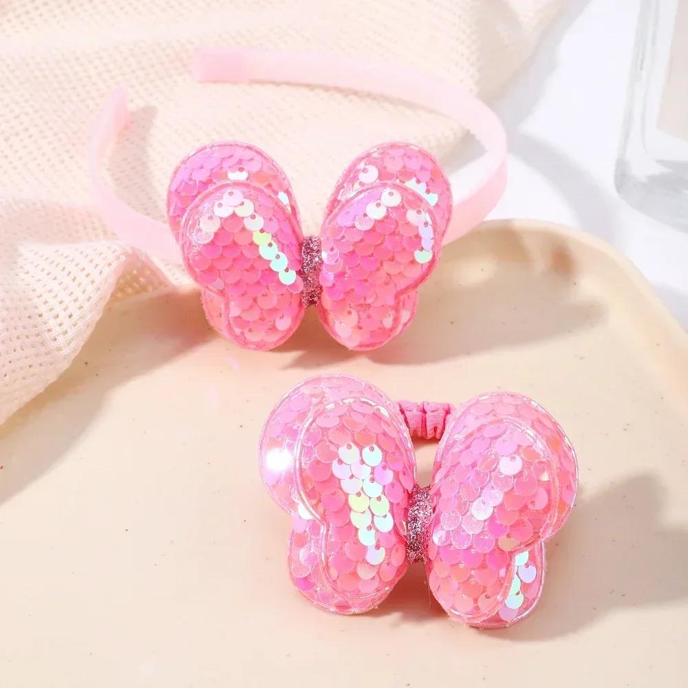 2/3 Pcs Baby Sequins Butterfly Flower Hairbands for Girls Hair Ties Set Clips Bows Headband Kids Headwear Gifts Hair Accessories