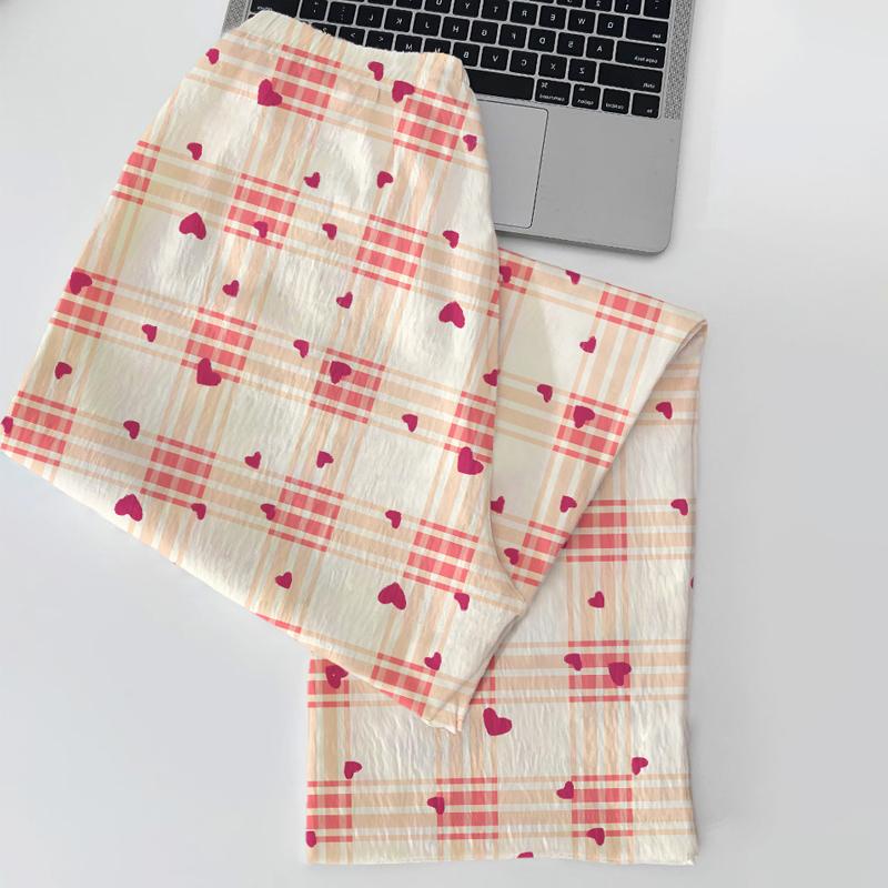Love Plaid Korean Style Women's Pajamas Set Sweet Cute Autumn Winter Nightwear Lapel Neck Casual Pajamas Set Women
