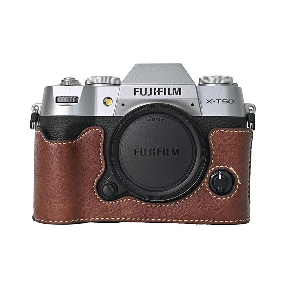 

Litchi Pattern PU Leather Camera Half Case for Fujifilm XT50 Fuji X-T50 Bottom Battery Opening Magnetic Cover
