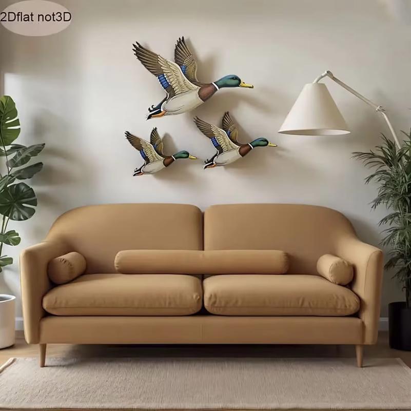 3Pcs Mallard Duck Wooden Wall Decor, Flying Duck Wall Art for Rustic Home Decoration