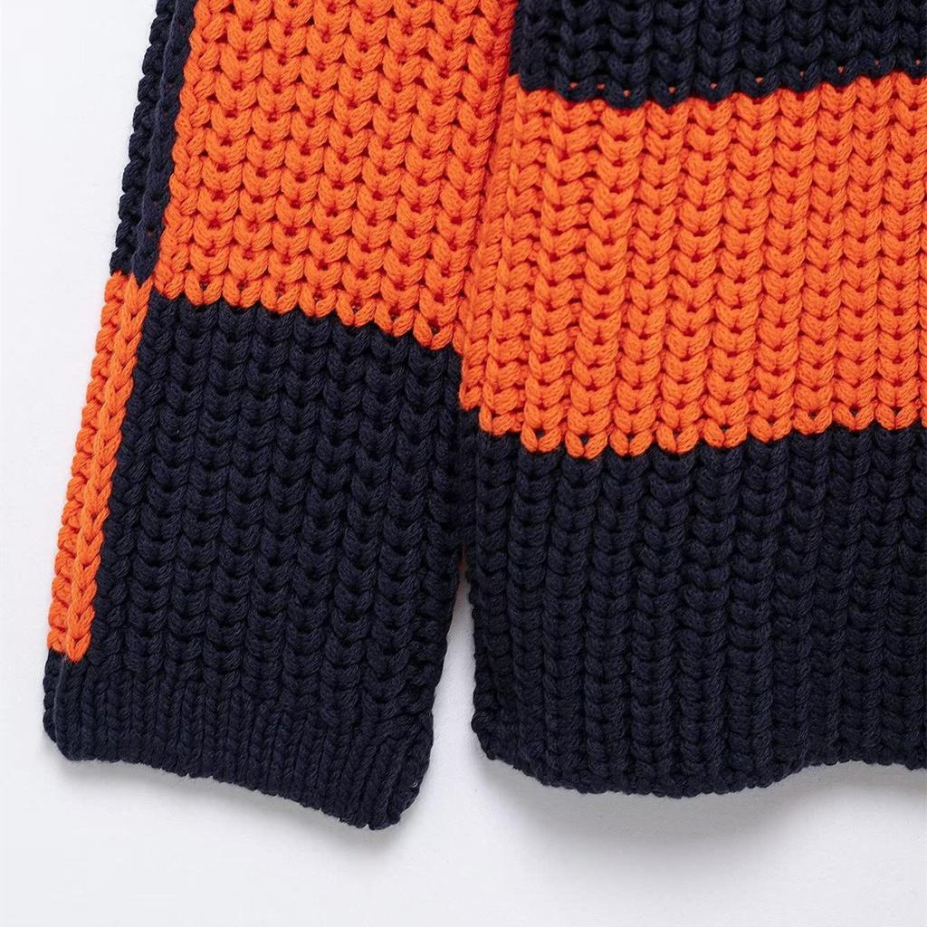 2025 Spring Women's Striped Patchwork Loose Knit Sweater Top