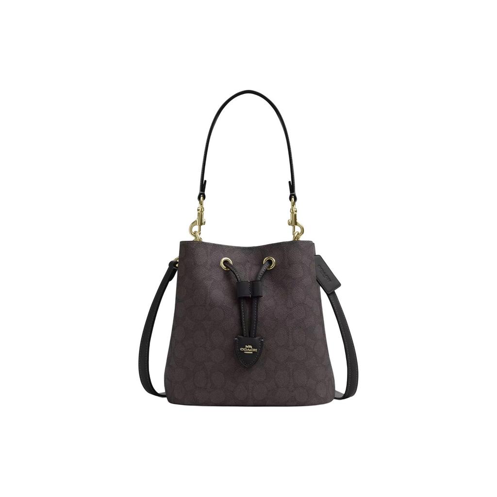 Coach Rowan 21 Logo Faux Leather Tote Shoulder Bag Small Women Bags Brown CBH07-IMXAQ