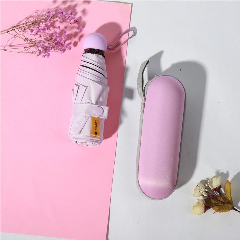Ultra-Light 6-8 Bone Mini Capsule Umbrella - Compact Sunshade with Glasses Case for Sunny & Rainy Days