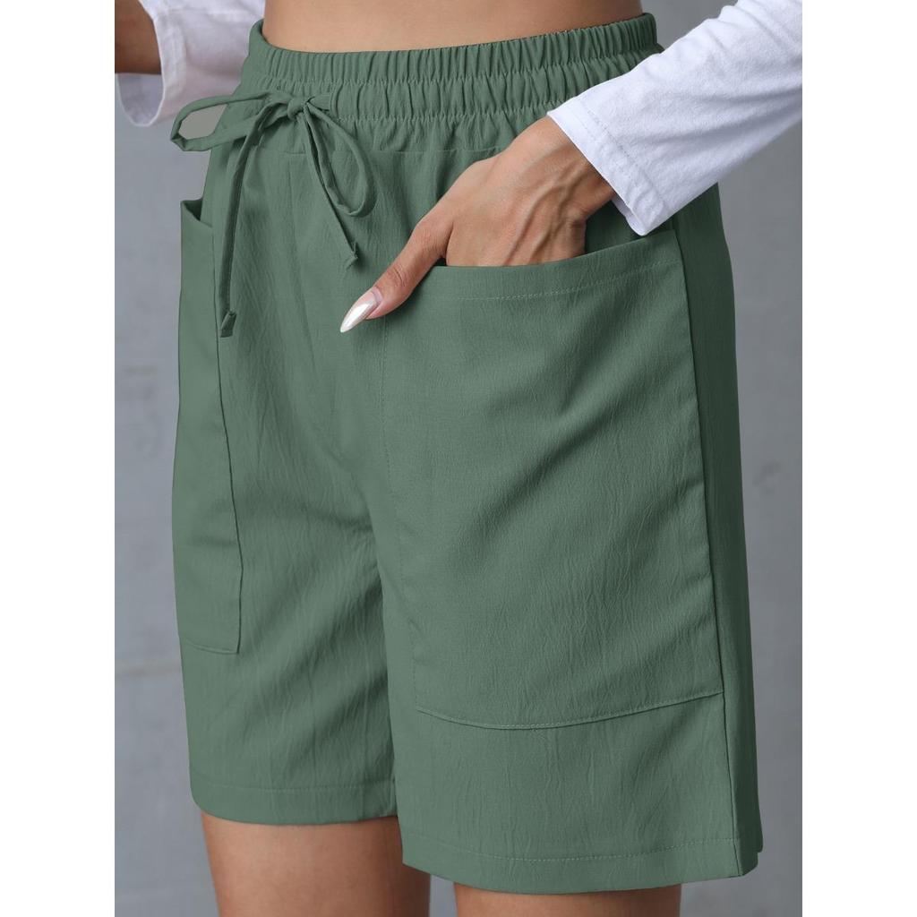 Summer New Style, Loose Fit, Linen, Casual Shorts, Solid Color, Plus Size, High Waist, Wide Leg Pants for Women