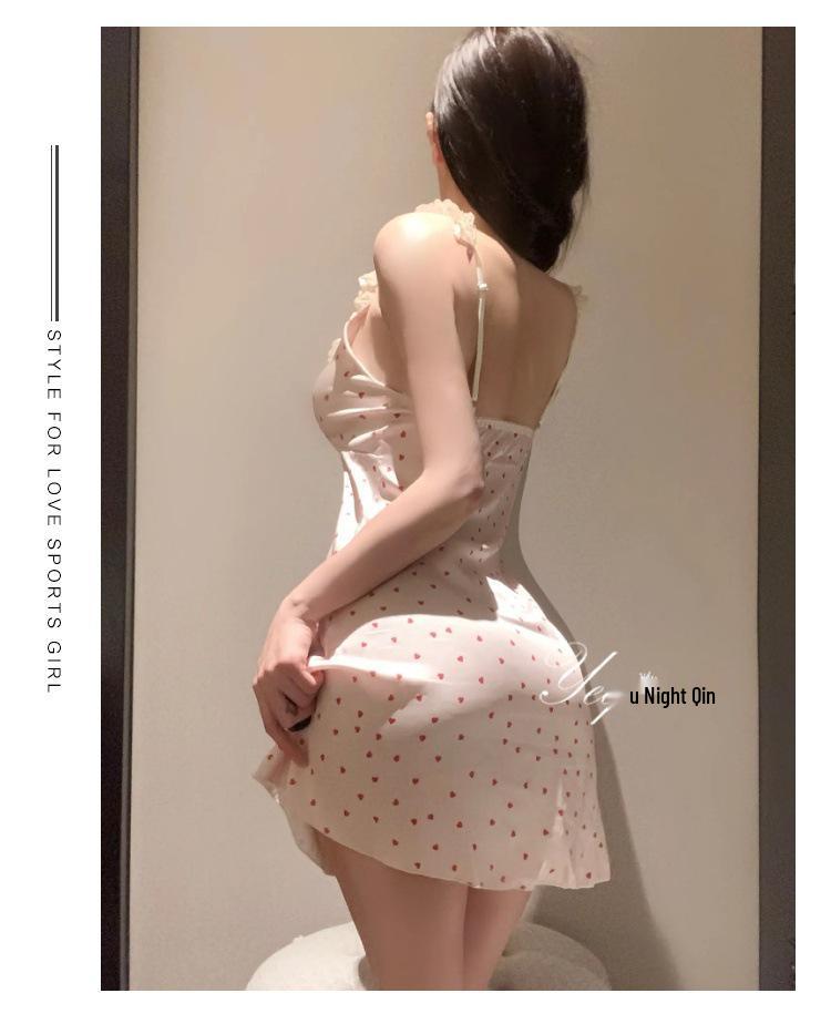 Heart Polka Dot Lace Trim Spaghetti Strap Nightgown for Women - New 2026 High-End Style Pajamas