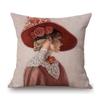 Elegant Lady With Hat Europe Victorian Era Classic Beautiful Woman Oil Painting Linen Sofa Throw Pillow Case Car Cushion Cover