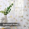 Gold Foil Print Voile Sheer Curtains, Leaves Grommet Top Window Drapes 96 Inches Long, Luxury Metallic Bronzing Treatment Panels