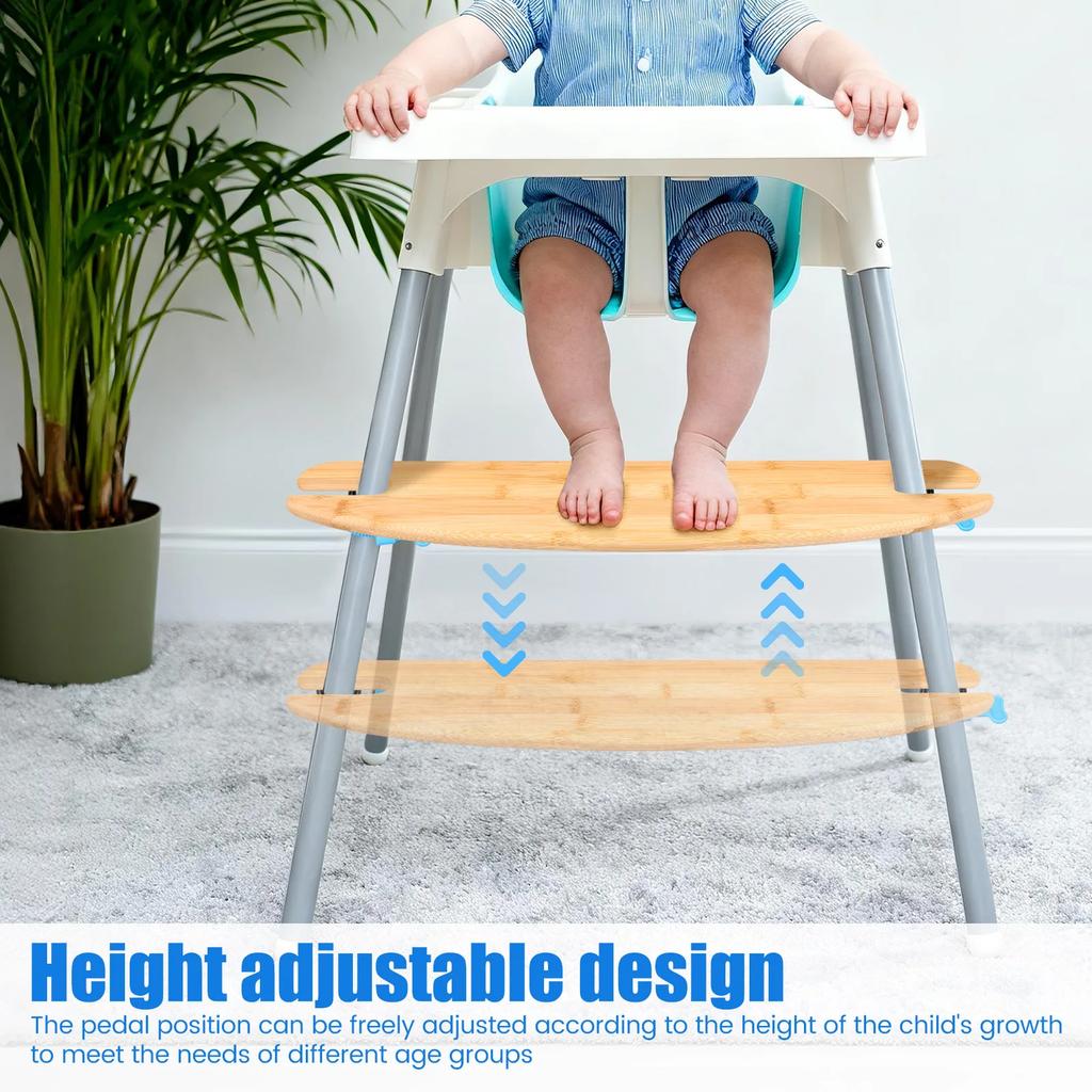 2Pcs Bamboo High Chair Foot Rest Easy Installation Adjustable Height Baby Highchair Pedal for Home Restaurant Dining