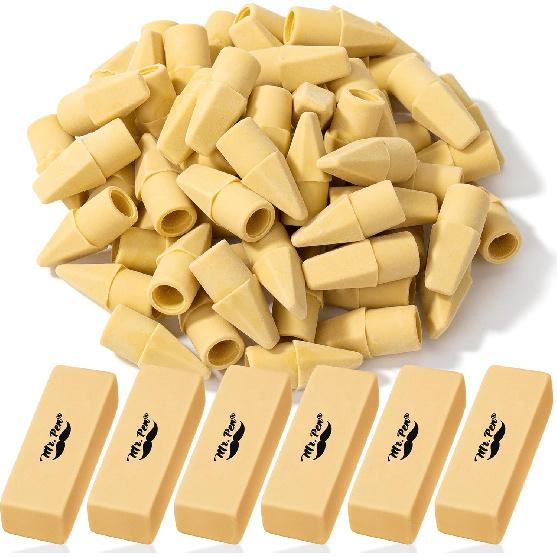 Mr. Pen- Pencil Erasers Set, 60 Pack Pencil Top Erasers, 6 Pencil Erasers, Latex-Free & No Smudge