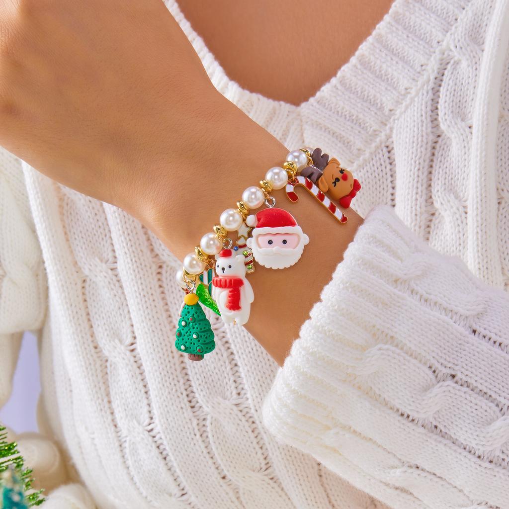 Exquisite Christmas Santa Claus Snowman Imitation Pearl Bracelet for Women Resin Elegant Sweet Festival Charming Party Jewelry