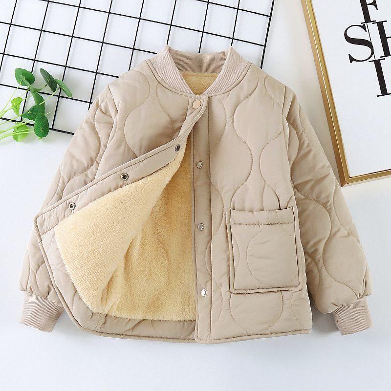 Children's Fleece-Lined Cotton Coat, Winter Student Version: Warm, Thickened, Three-Layer Quilted Jacket for Boys and Girls