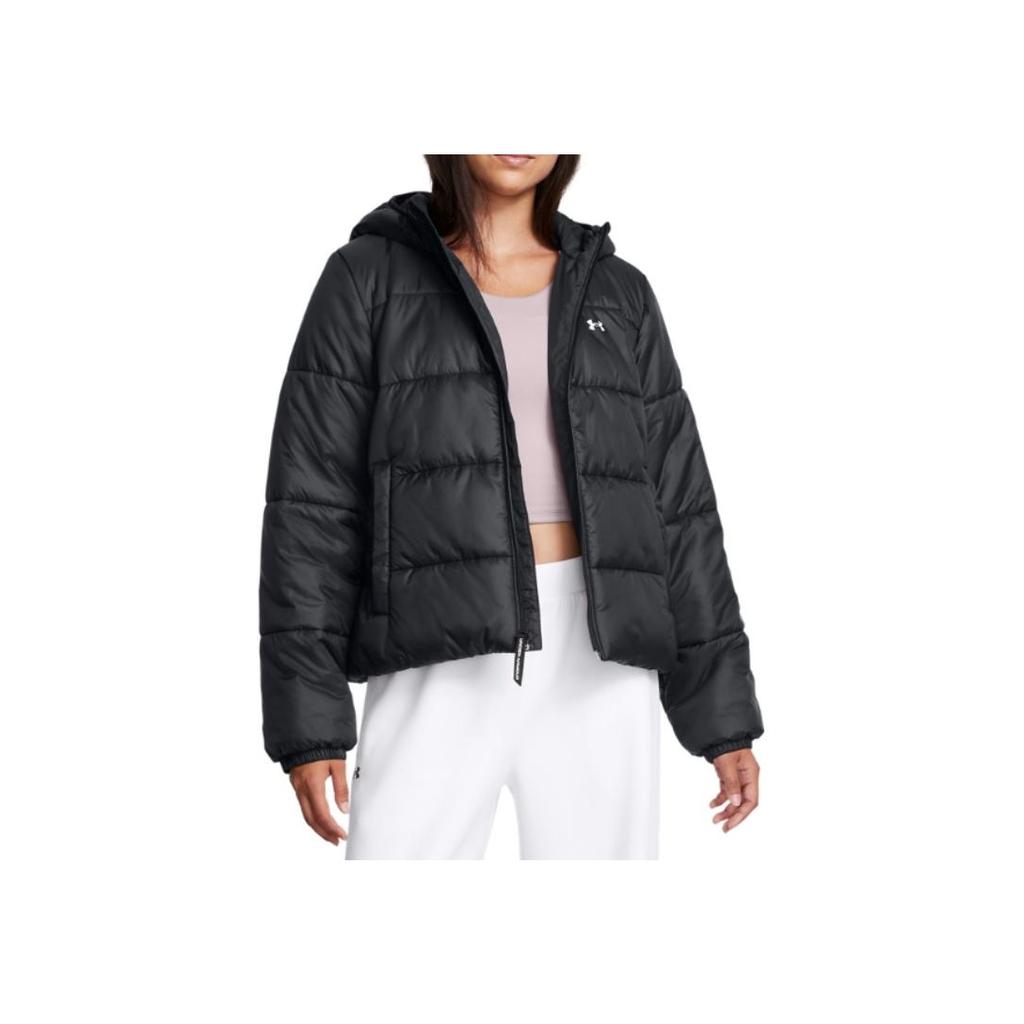 Under Armour Logo Hooded Zip-Up Loose Long Sleeve Jacket Women jackets Black 1389183-001