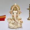 Peach Terracotta Colour Golden Paint Work Vinayaka Idol Car Dashboard Idol Ganesha Murti Ganpati Idol for Home Decor Puja Lord Ganesh Statue Gift
