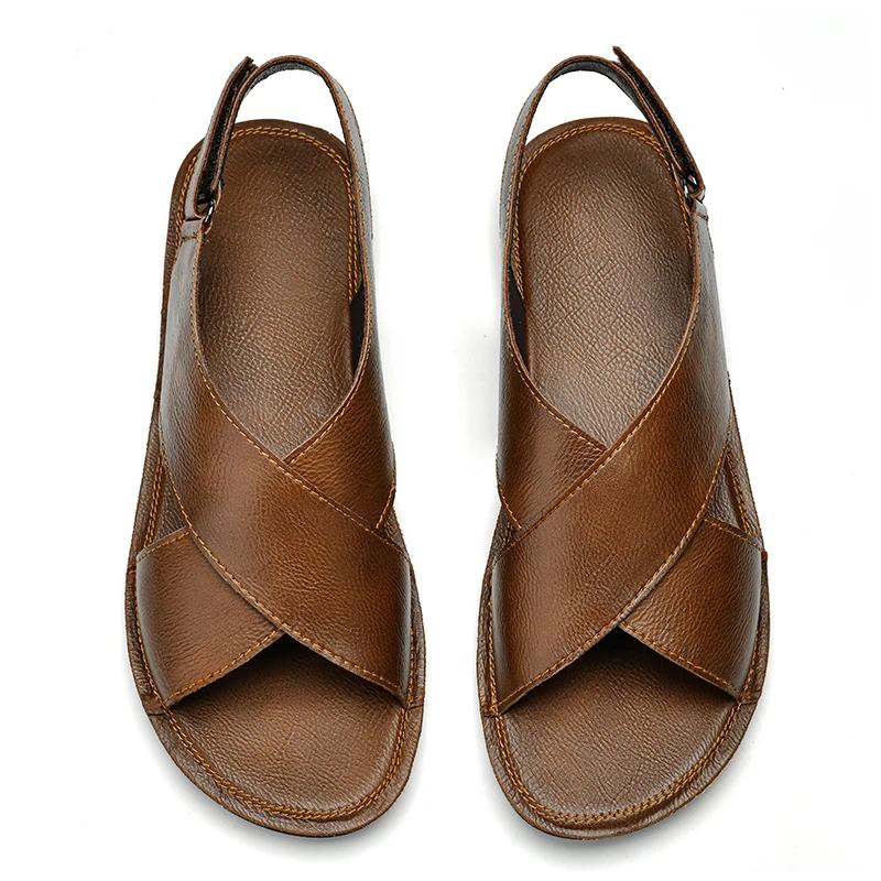 Men Minimalist Casual Leather Sandals Outdoor Casual Soft Bottom Sandals Genuine Leather Men Fashion Summer Breathable Sandals