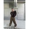 Fashionable Street Casual Shell Button Off-shoulder Long-sleeve High-stretch T-shirt