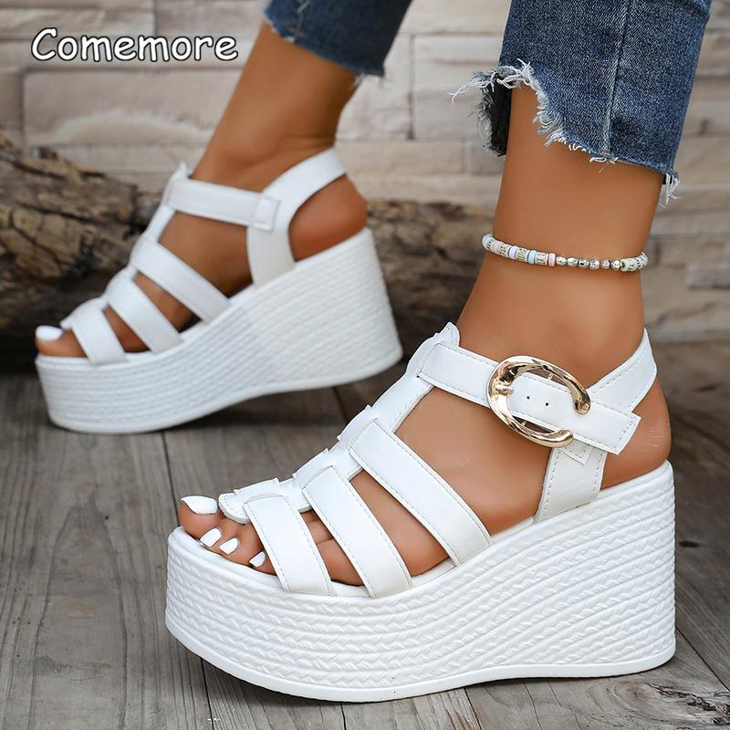 Fashion Roman Style Women's Wedge Heel Sandals Thick Bottom Buckle Strap Gladiator Sandals Woman Summer White Chunky Platform Sandalias