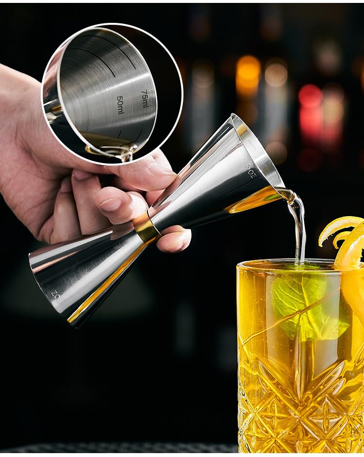 45ml/60ml (1.5oz/2oz) Jigger Cup, Cocktail Measuring Cup, Stainless Steel, Milliliter (ml) and Ounce (oz) Measuring Cup with Graduations