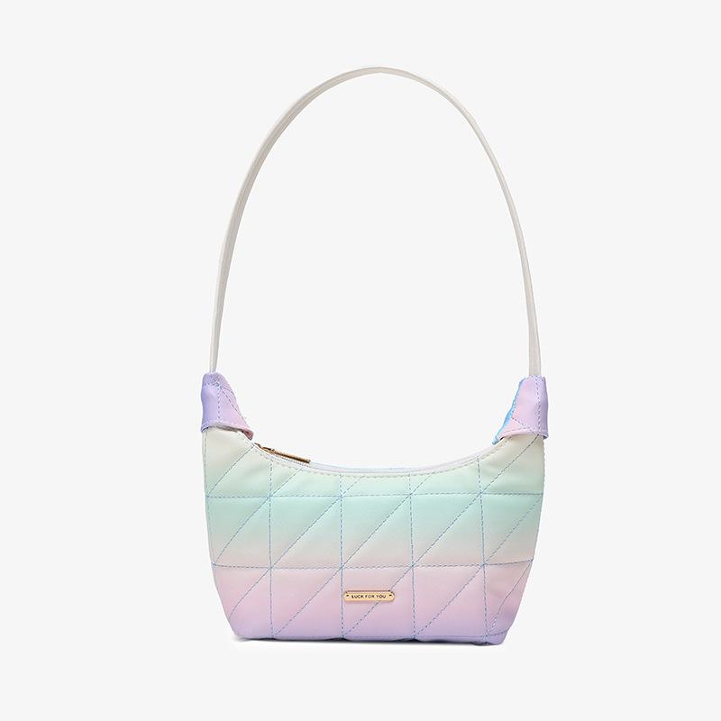 Fresh and Sweet Rainbow Gradual Change Color Armpit Bag Autumn and Winter Versatile Embroidered Women's Bag Small Mobile Phone Bag Shoulder Handbag