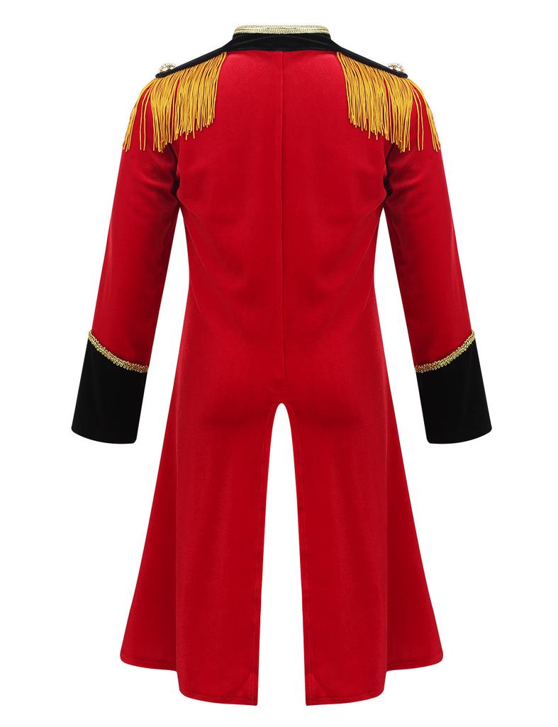 Boys Circus Costume Set Long Sleeve Stand Collar Tassel Shoulder Tailcoat Hat Magic Wand Gloves Performance