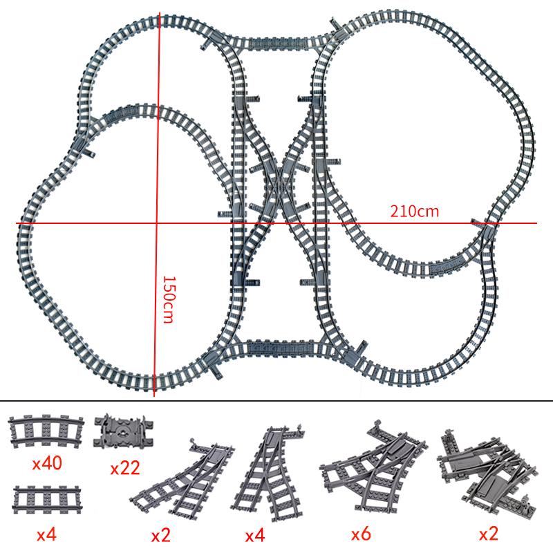 City Trains Flexible Tracks Forked Straight Curved Rails Switch Building Blocks Creative Toys for Kids Gifts
