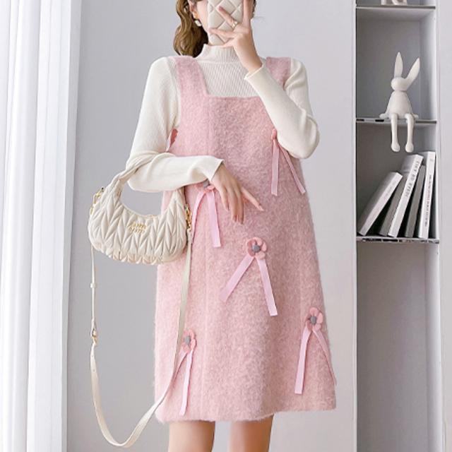 

Maternity Tie-Dye Plush Wool A-line Overall Dress for Autumn/Winter XL