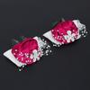 2pcs Hand Flower Bridesmaid Wrist Corsage Wedding Decorations Diamond Rose(Rose Red)