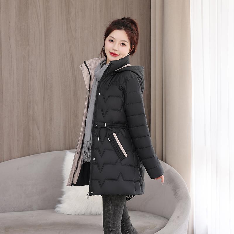 Stylish and Warm: Plus Size Hooded Korean Style Mid-Length Coat for Women