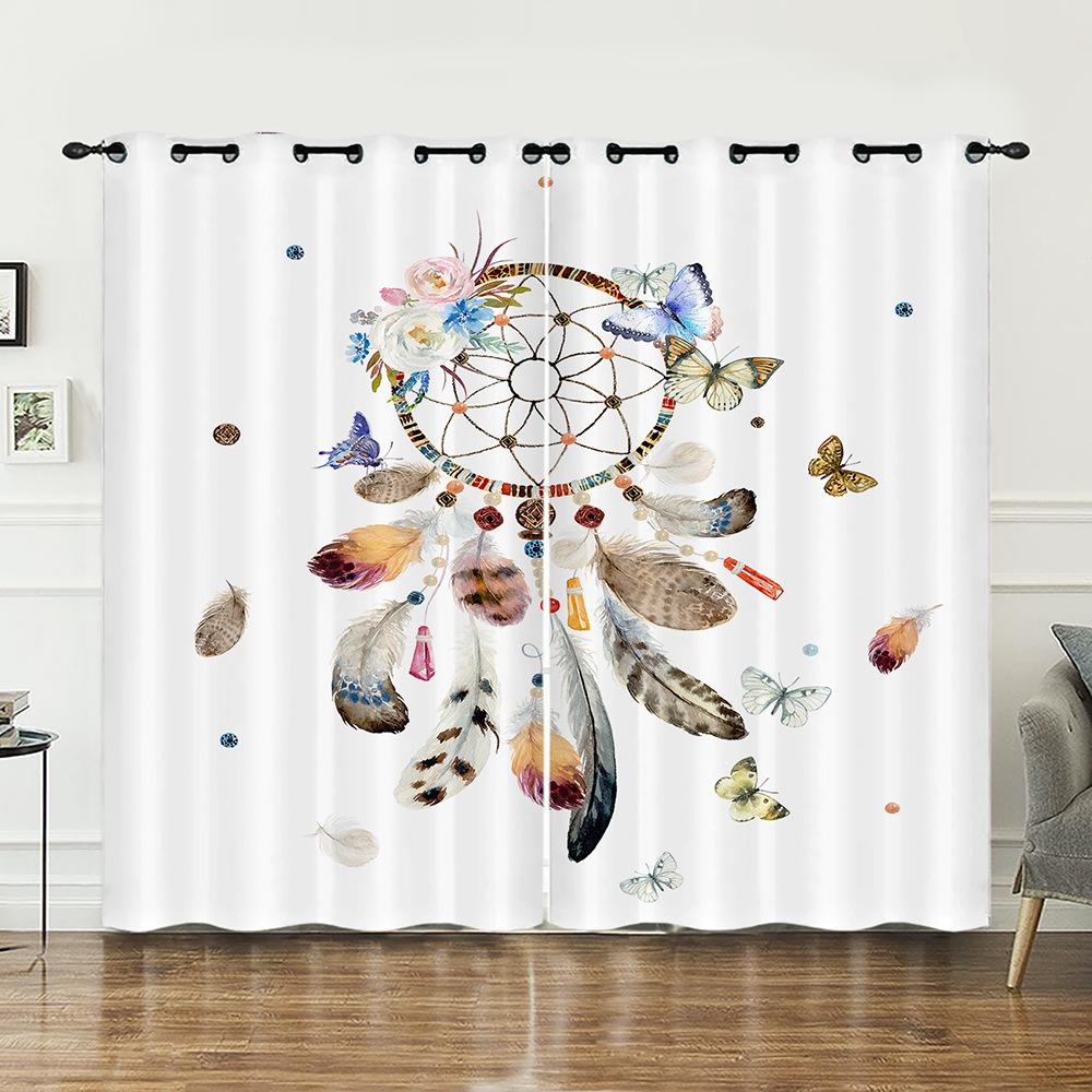 Curtain Dream Catcher Feather 3D Digital Printing Blackout Curtain Punching
