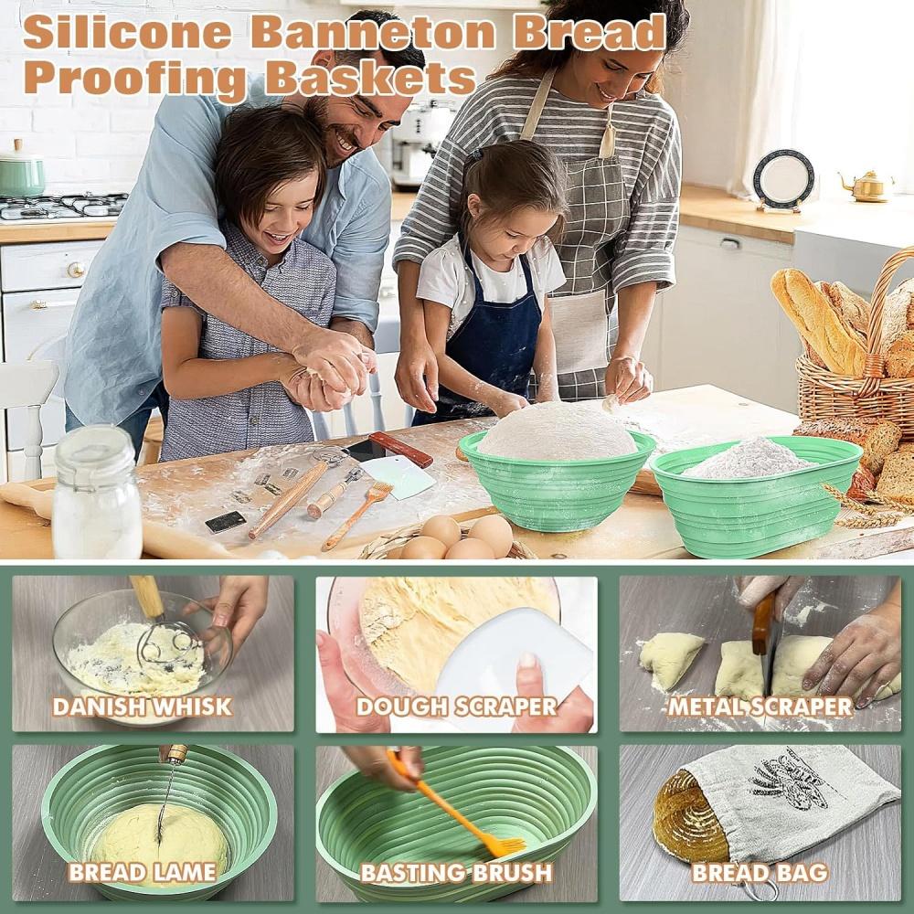 Silicone Bread Basket Baking Dessert Oval Dough Bread Proofing Baskets Collapsible Storage Fermentation Sourdough Basket Kitchen
