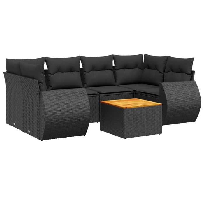 VidaXL Salon de Jardin avec Coussins 7 pcs, Canapés de Terrasse, Ensemble de Meubles de Patio, Mobilier d'Extérieur, Noir 3224900