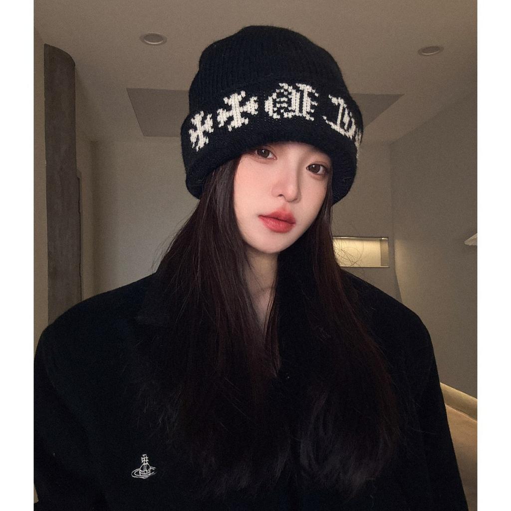 Thickened Knitted Hat Fashionable Jacquard Woolen Hat Autumn and Winter Face Showing Versatile Couple Cold Hat