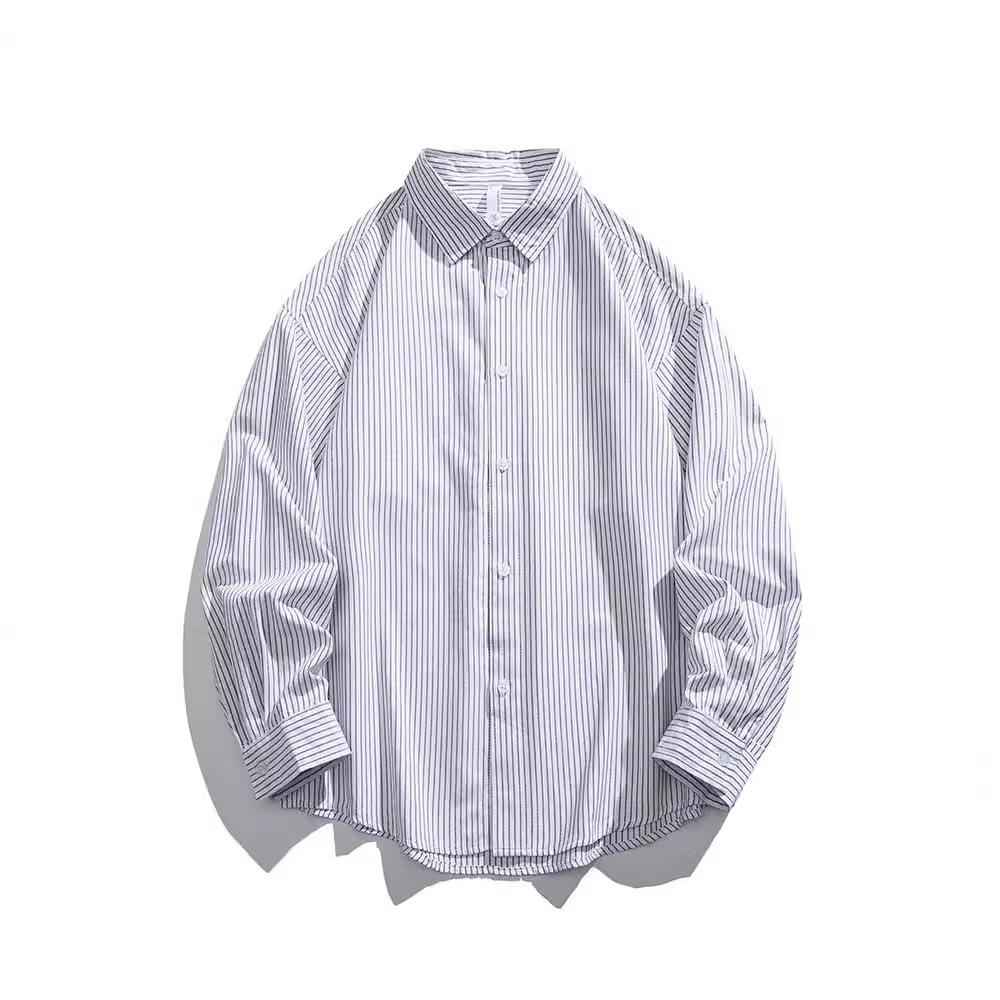 Spring and Autumn New Classic Versatile Men's Shirt Trendy Casual Shirt Top Simple Striped Long Sleeve Shirt Men's