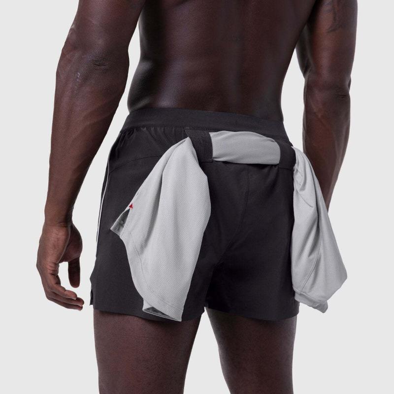 Men Quick Dry Running Shorts Elastic Waist Drawstring Split Hem Gym Wear