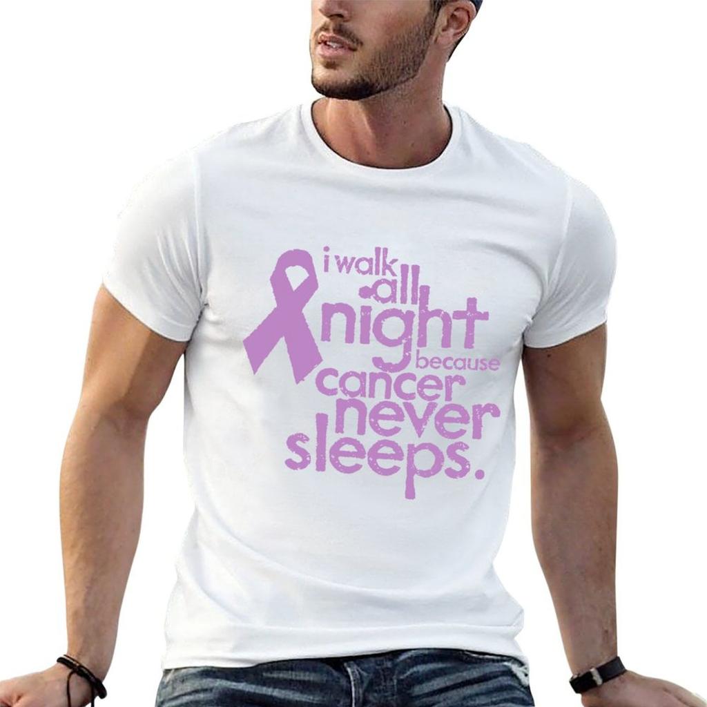 I Walk All Night Because Cancer Never Sleeps Relay For Life TShirt Minimalist Casual Short Sleeve Top